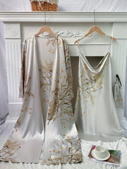 Floral Print Pajama Set & Robe Long Sleeve Sleepwear