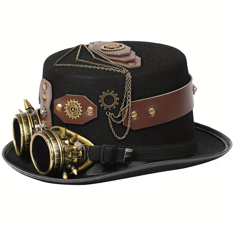 Steampunk Top Hat with Goggles for Halloween Cosplay