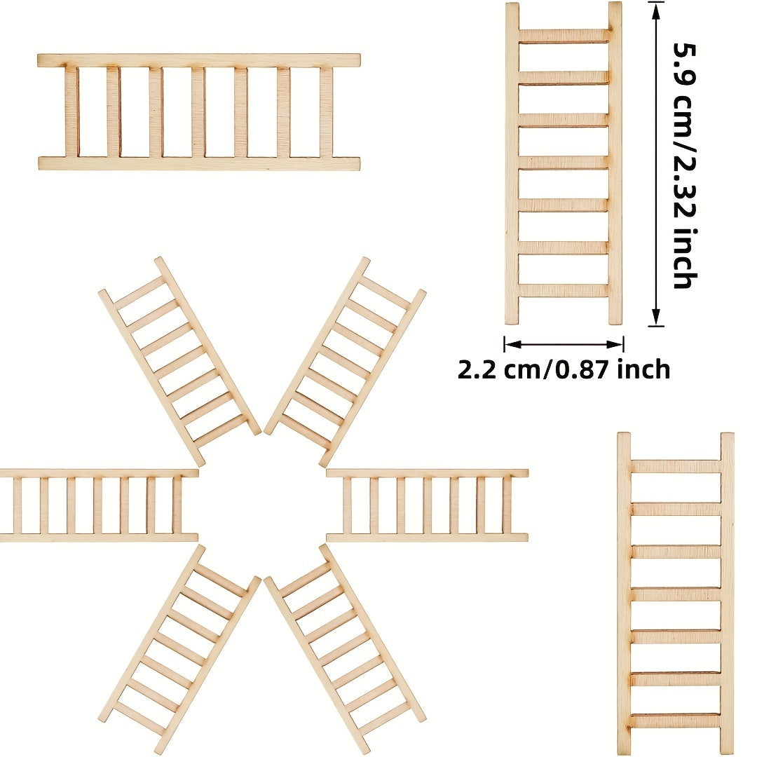 10pcs Mini Wooden Ladder Fairy Garden Dollhouse Decor DIY Craft Accessory