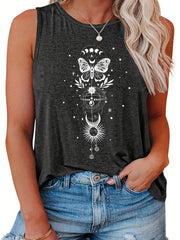  Butterfly & Moon Print Tank Top for Women