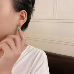 925 Silver Needle Zircon Green Crystal Earrings