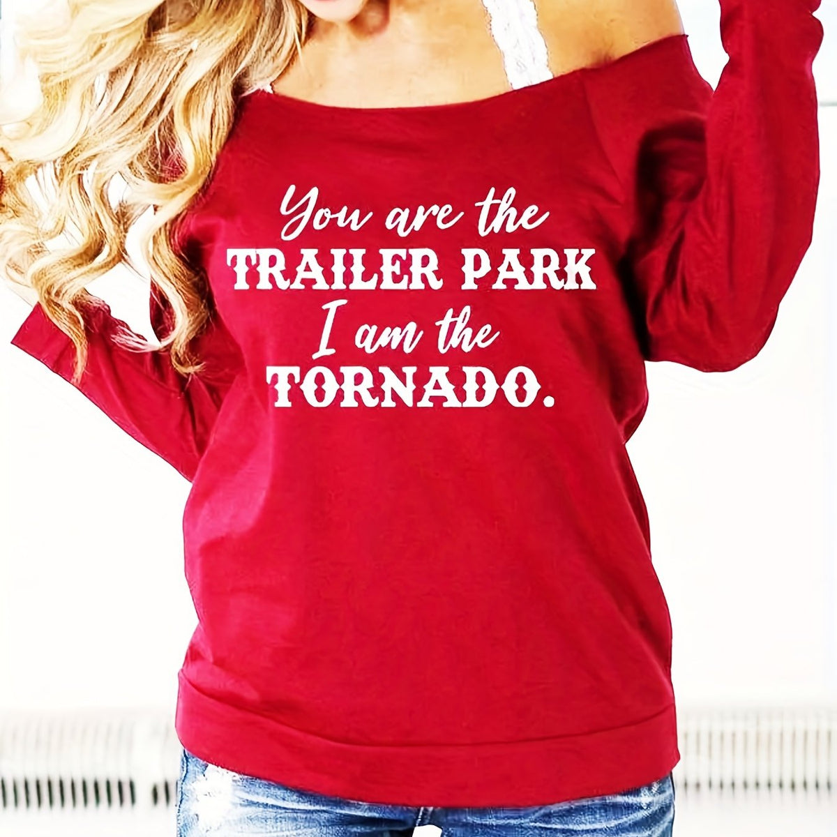 Letter Print Off Shoulder Sweatshirt Casual Long Sleeve