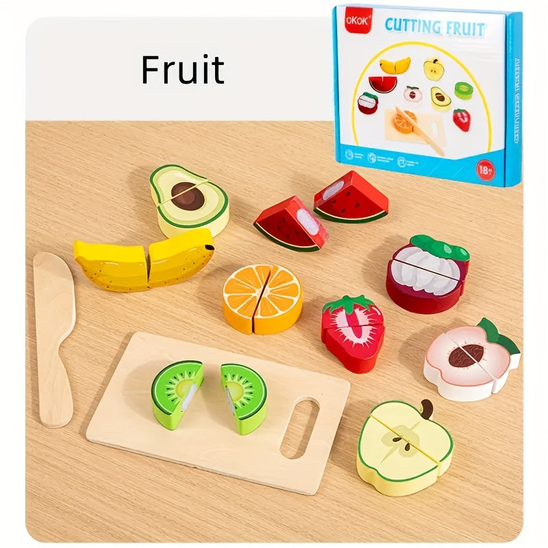 Wooden Toy Cutting Fruits and Vegetables with Magic Tape