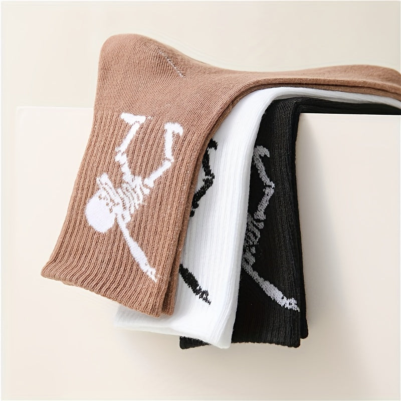 3 Pairs Skull Print Socks Halloween Crew Socks Women's Stockings