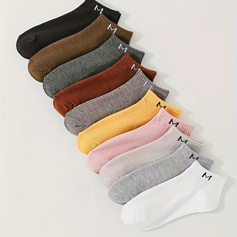 10 Pairs Letter Print Sports Short Socks Women's Stockings