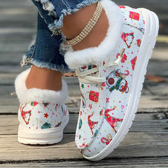 Women's Christmas Snow Boots with Dwarf & Snowflake Cartoon Patterns