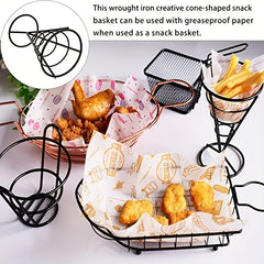 Metal Wire French Fry Holder with Sauce Dipper for Finger Food Cones