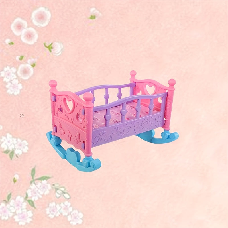 Pink Rubber Doll Cradle Bed Soft and Adorable Playhouse Furniture for Girls