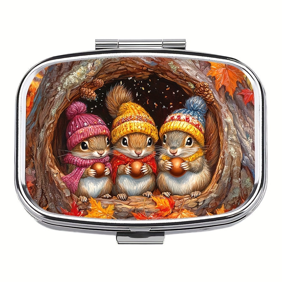 Squirrels Pill Box 2 Compartment Portable Medicine Case