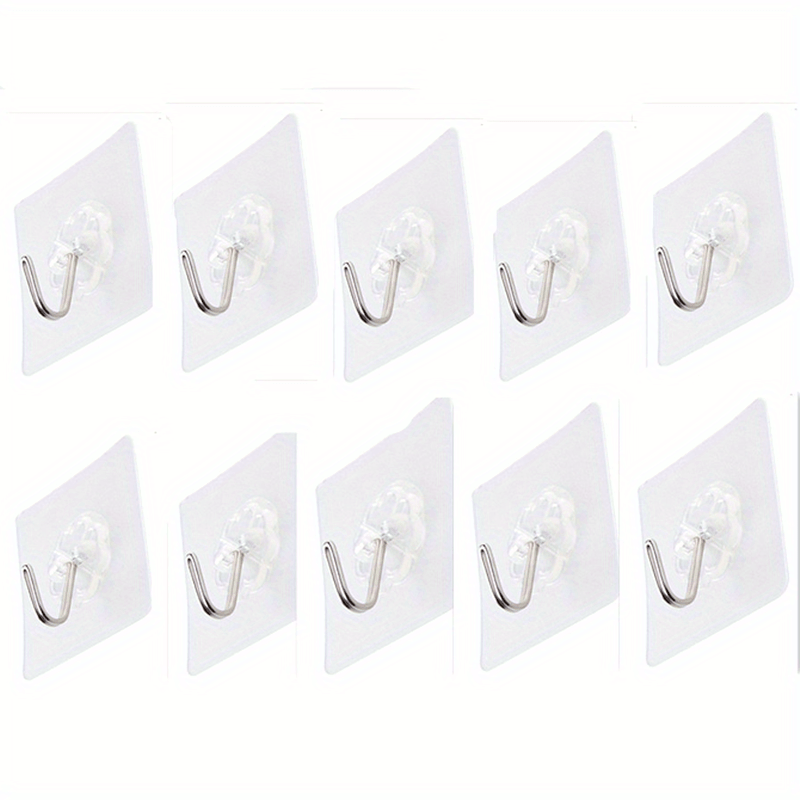 10pcs Transparent Self Adhesive Towel Hooks Heavy Duty Wall Stickers