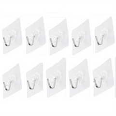 10pcs Transparent Self Adhesive Towel Hooks Heavy Duty Wall Stickers