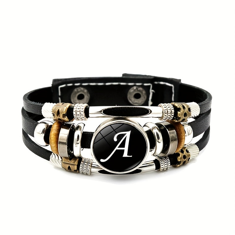 Braided Bangle Leather Bracelet with Name Initials
