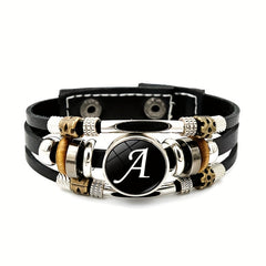 Braided Bangle Leather Bracelet with Name Initials