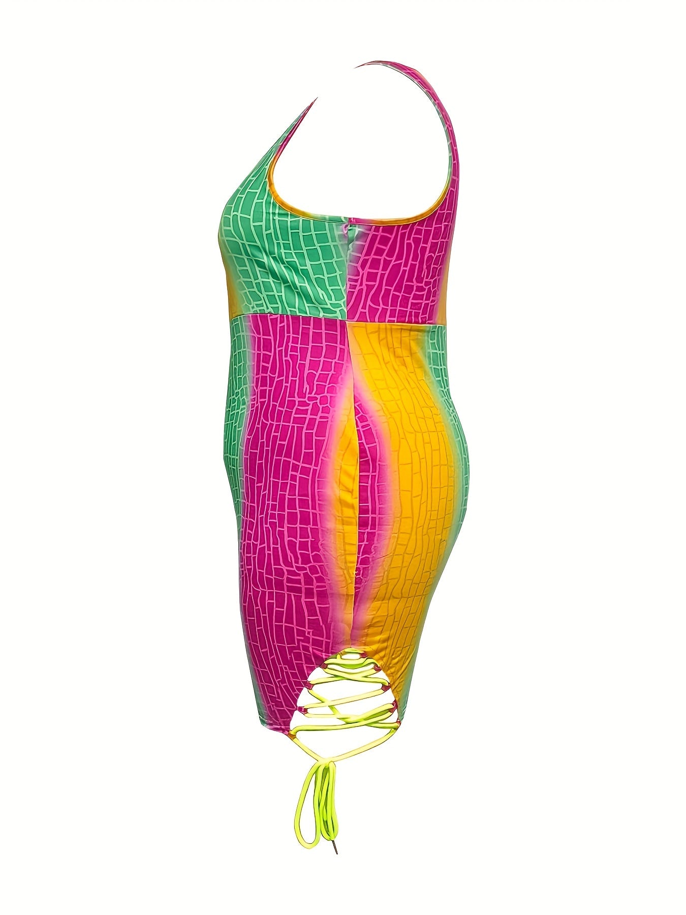  Colorblock Crocodile Print Tank Dress