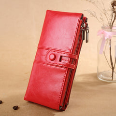 Vintage RFID Blocking Bifold Wallet Large Capacity Coin Purse Zipper Clutch