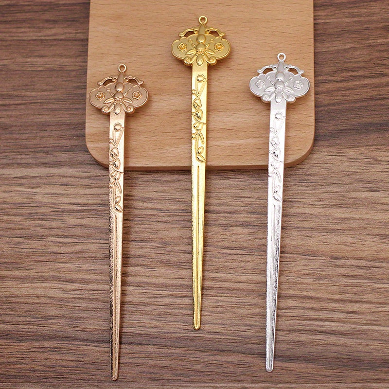 Flower Embossed Hair Pin Metal Hair Stick Retro Hair Bun Maker