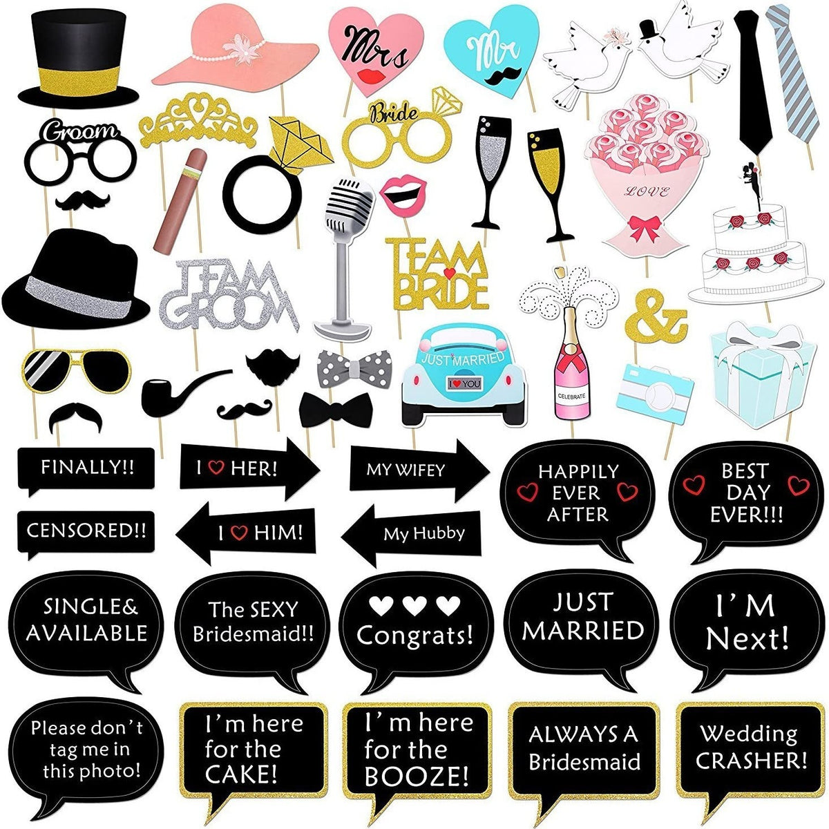 Wedding Photobooth Props Kit Engagement Photo Booth Accessories