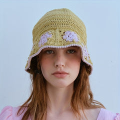 Flower Crochet Bucket Hat Thin Beanie Lightweight Block Cl