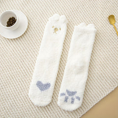 4 Pairs Heart Print Socks Comfy & Warm Fuzzy Socks Women's Stockings