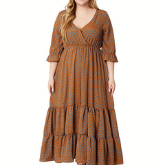Plus Dot Print Half Sleeve Maxi Smock Dress