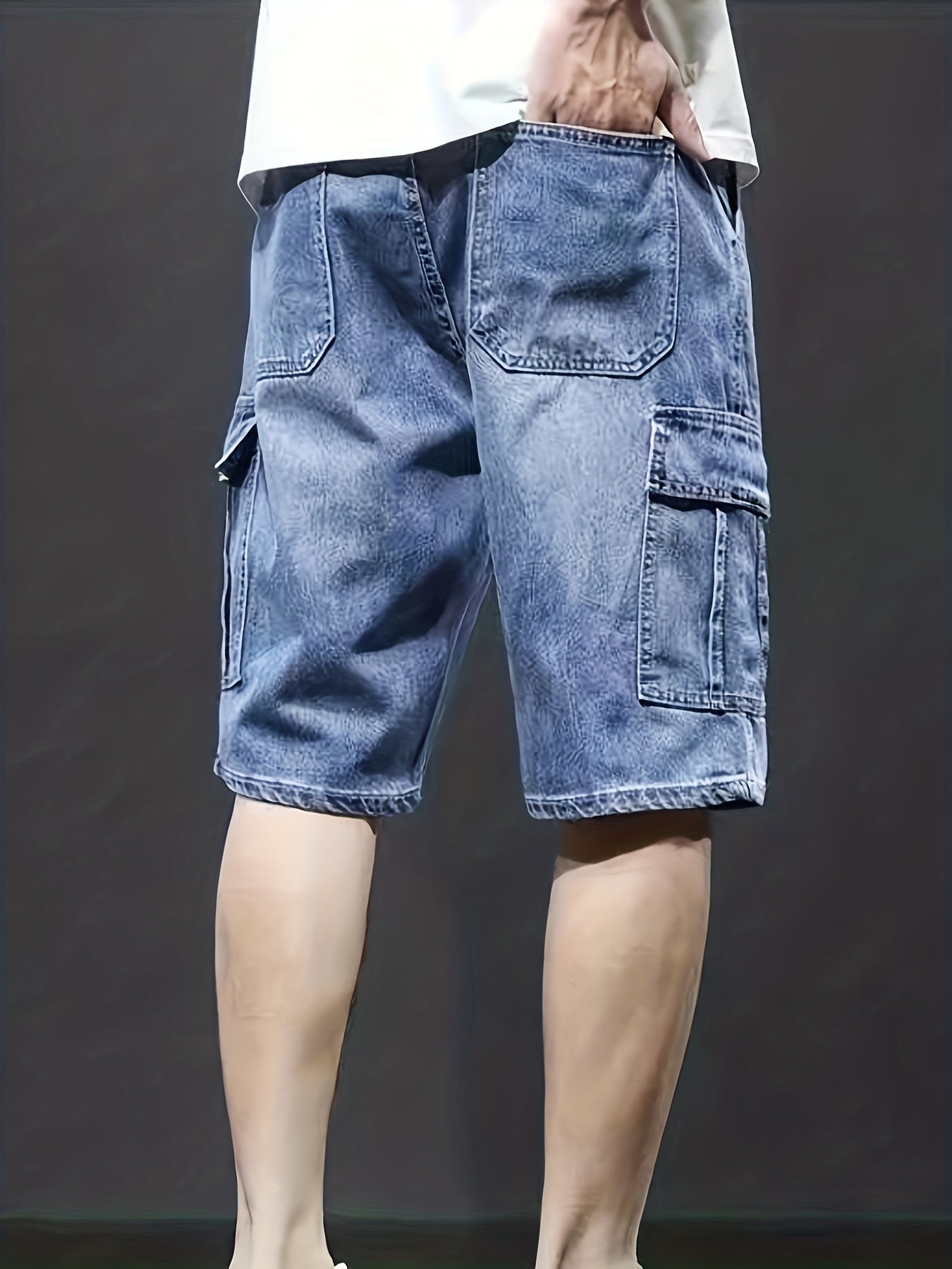 Distressed Denim Shorts Men's Casual Stretch Pocket Street Style