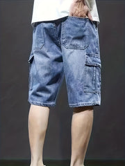 Distressed Denim Shorts Men's Casual Stretch Pocket Street Style