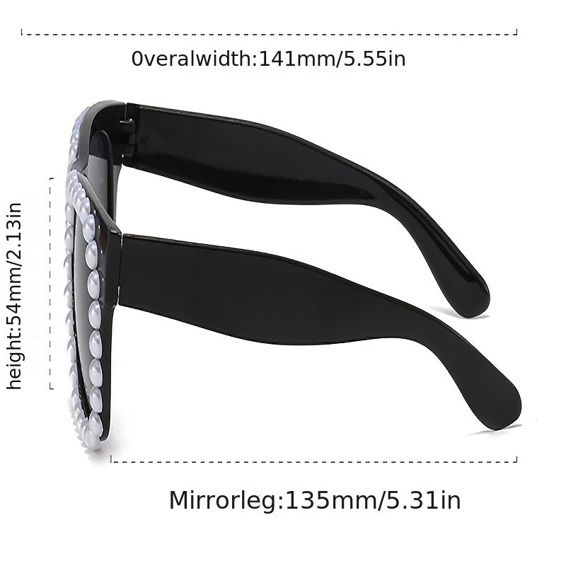 Y2K Faux Pearl Square Sunglasses Retro Anti Glare UV400