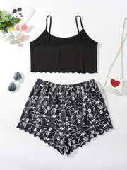  Skeleton Print Gothic Tank Top & Shorts Pajama Set