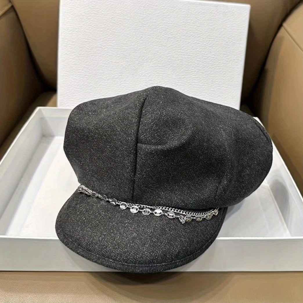 Vintage Solid Beret British Style Octagonal Hat Newsboy Hat
