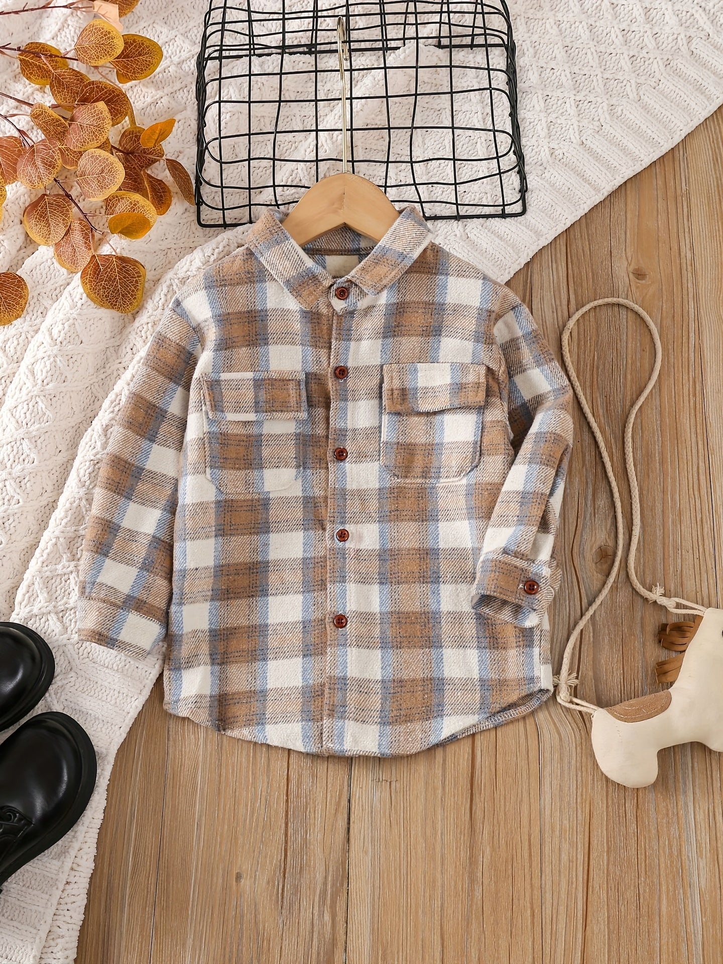 Boys Plaid Flannel Shirts Long Sleeve Button Down Tops Outwear Jacket