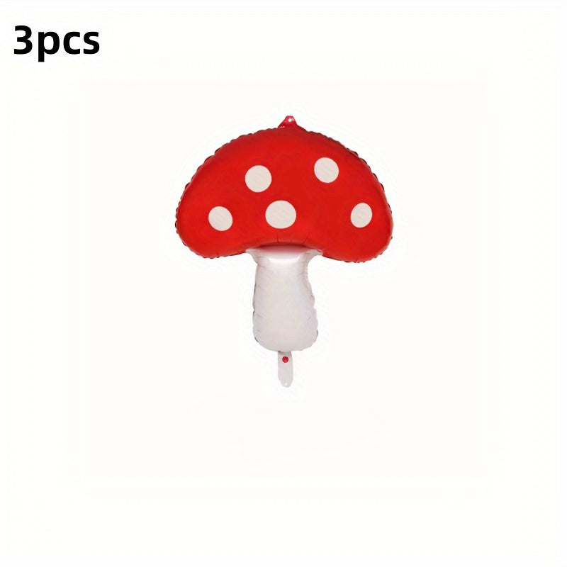 3pcs Mushroom Foil Balloons Fun Mushroom Party Decoration