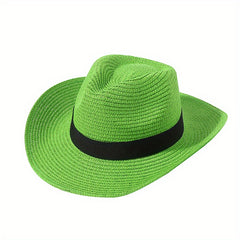 Candy Jazz Fedora Cap Rolled Brim Vintage Sun Hat Outdoor Breathable Straw Hat