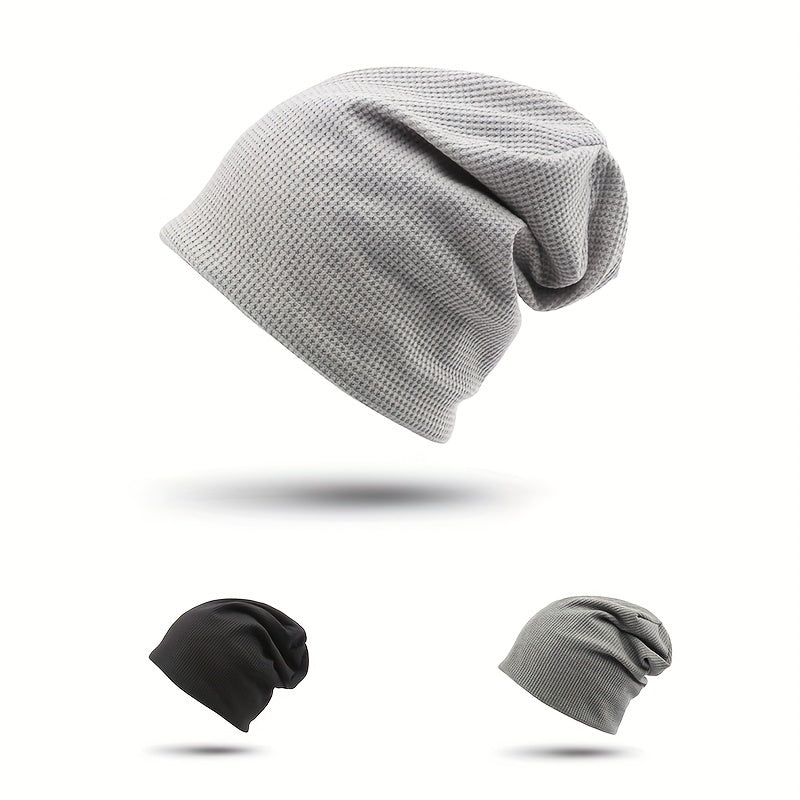 Embossed Solid Lightweight Slouchy Skull Cap Unisex Couple Knitted Beanies