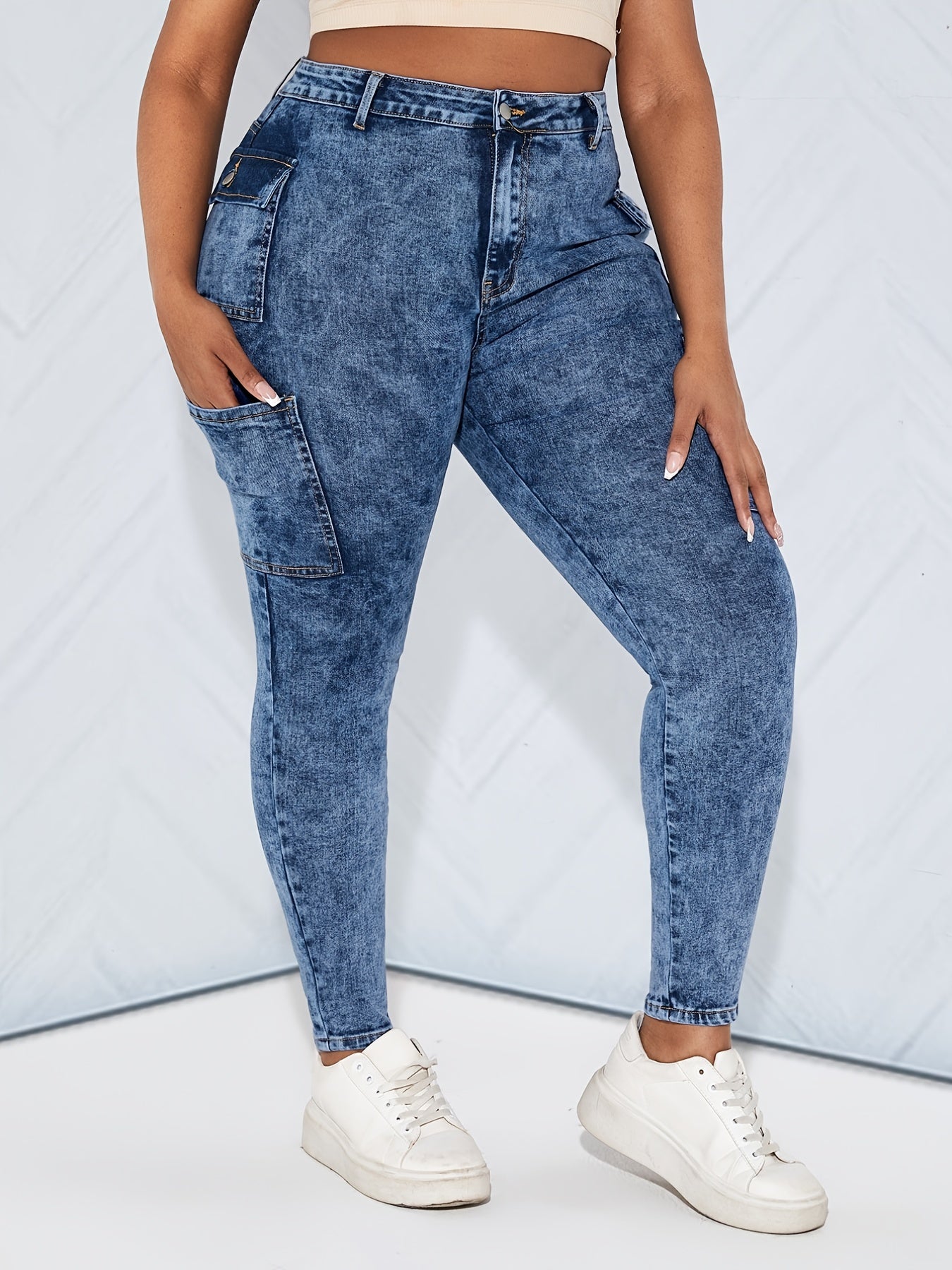  High Rise Skinny Cargo Jeans With Pockets