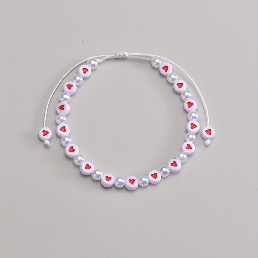 Seaside Acrylic Love Beaded Pearl Anklet