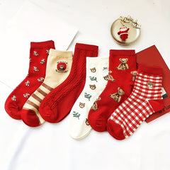 Teddy Bear Red Socks Comfy Mid Tube Women's Stockings