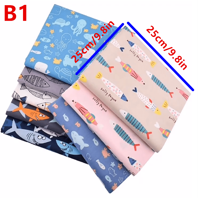 8pcs Cartoon Cotton Fabric Precut for DIY Sewing Patchwork Table Cloth