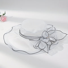 Organza Breathable Derby Hat Mesh Lace Flower Sun Hat Solid Church Hat