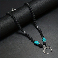 Boho Beaded Coconut Shell Vintage Necklace Alloy Pine Stone Crescent