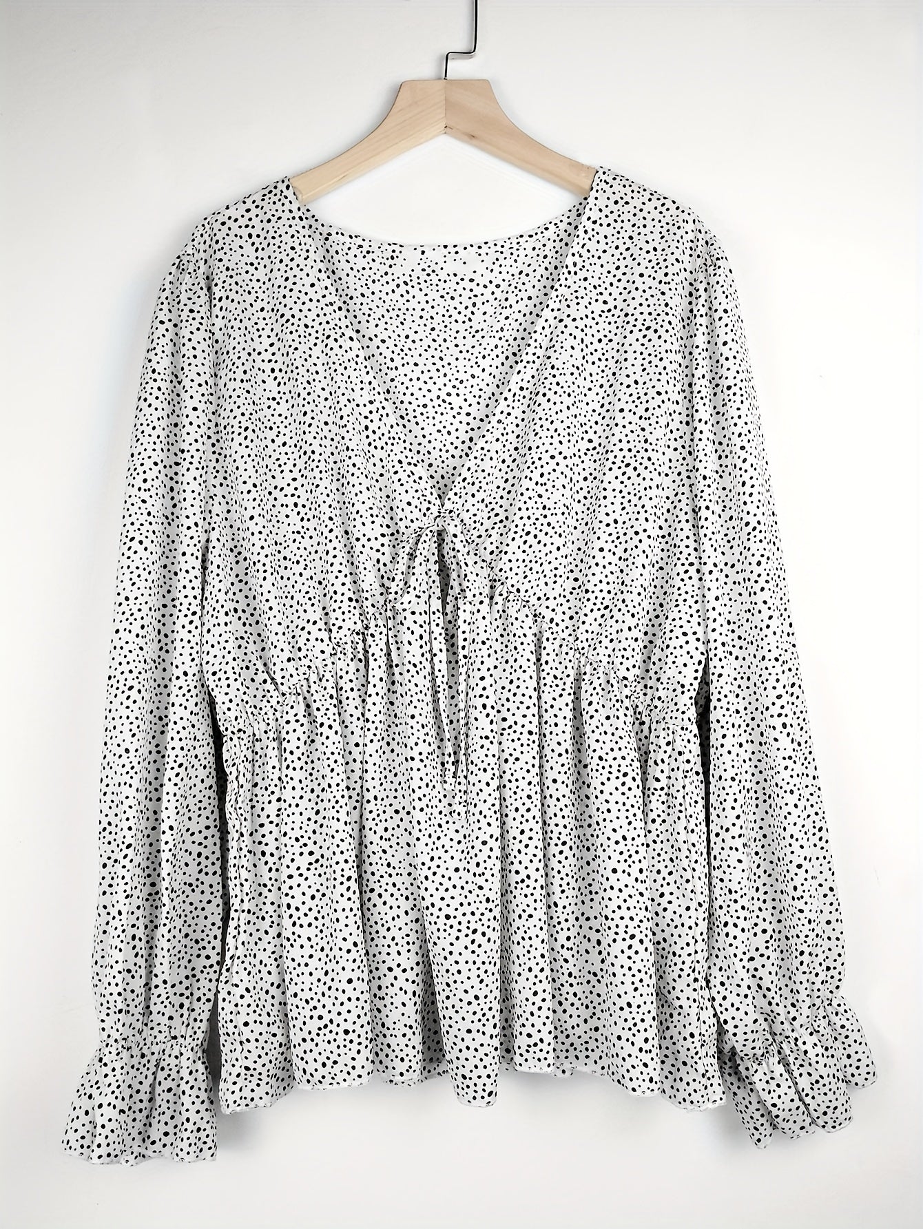  Dalmatian Print Flounce Sleeve Peplum Top