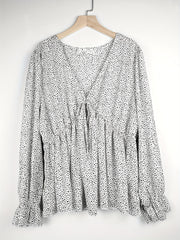  Dalmatian Print Flounce Sleeve Peplum Top