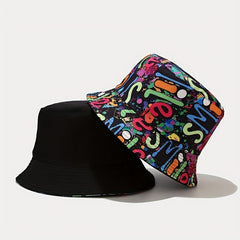 Coke Print Reversible Bucket Hat Lightweight Sunscreen Casual Fisherman Cap