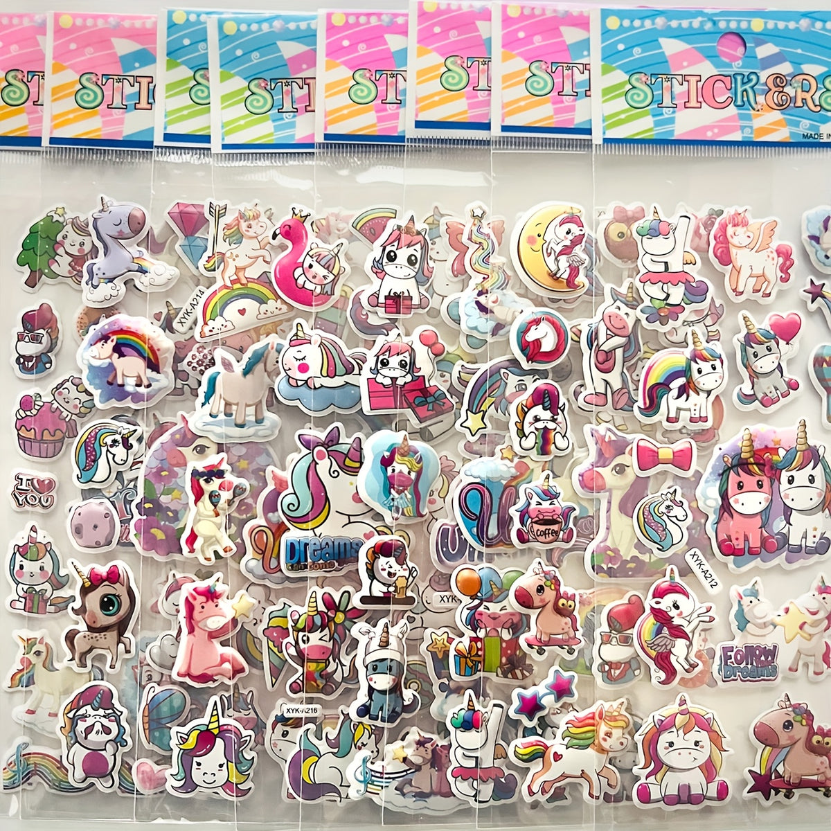 3D Unicorn Stickers 114 Designs Mixed Colors Puffy Sticker Bulk Sheets