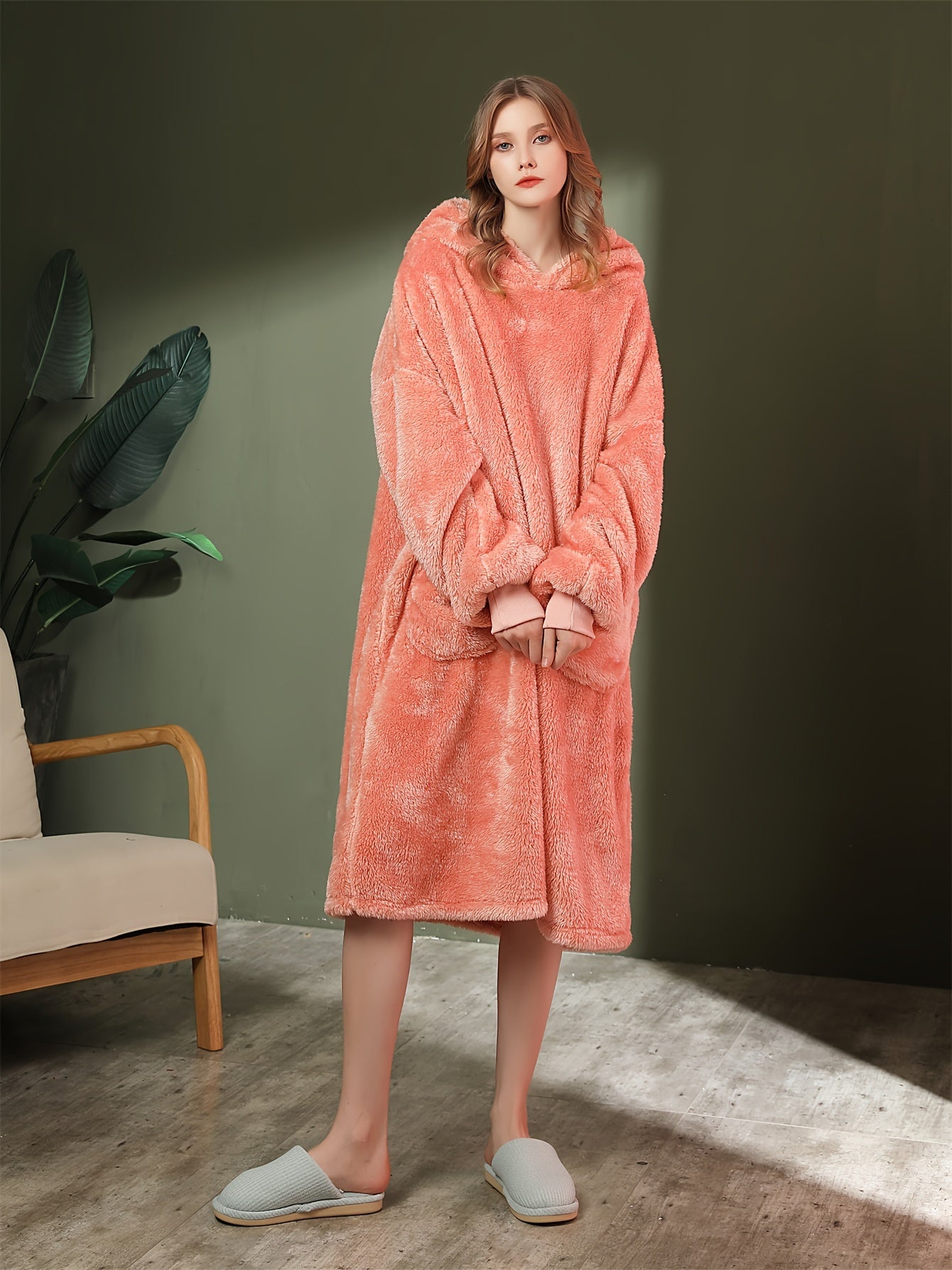 Cozy Hooded Night Robe with Pockets for Women