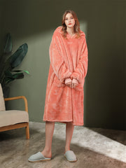 Cozy Hooded Night Robe with Pockets for Women