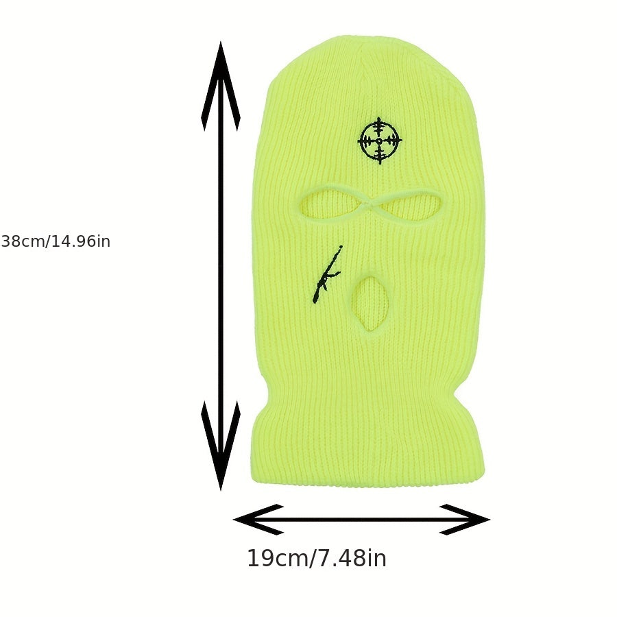 Embroidered Full Face Three Hole Hat Winter Warm Outdoor Windproof Riding Hat