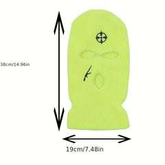 Embroidered Full Face Three Hole Hat Winter Warm Outdoor Windproof Riding Hat