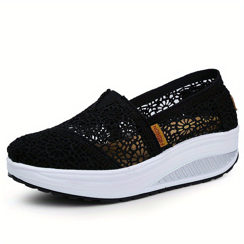 Women's Floral Lace Slip On Walking Shoes Thick Sole Summer Casual Sneakers