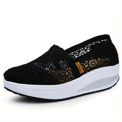 Women's Floral Lace Slip On Walking Shoes Thick Sole Summer Casual Sneakers