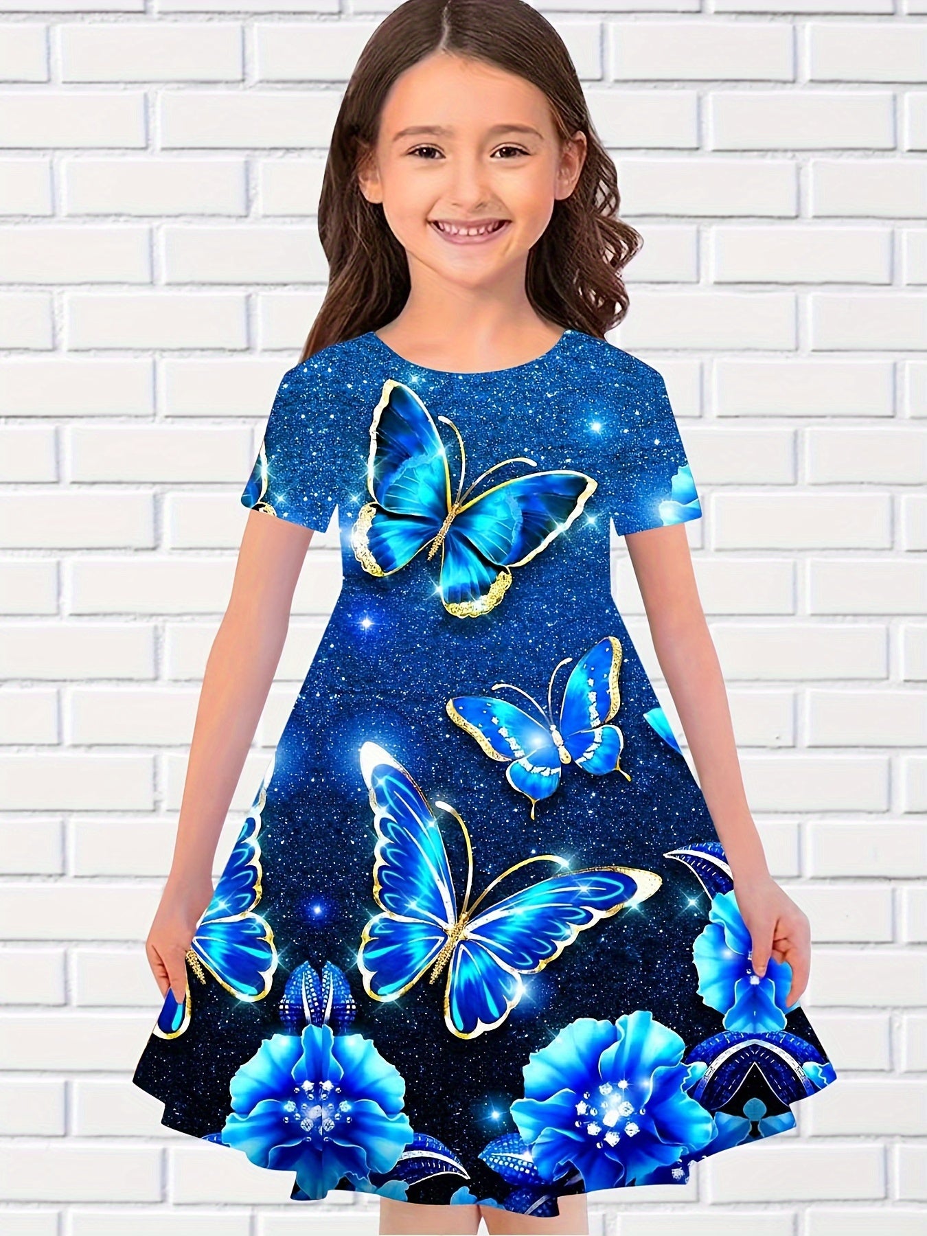 Girls 3D Unicorn Crew Neck Dress Girls Comfy Dresses